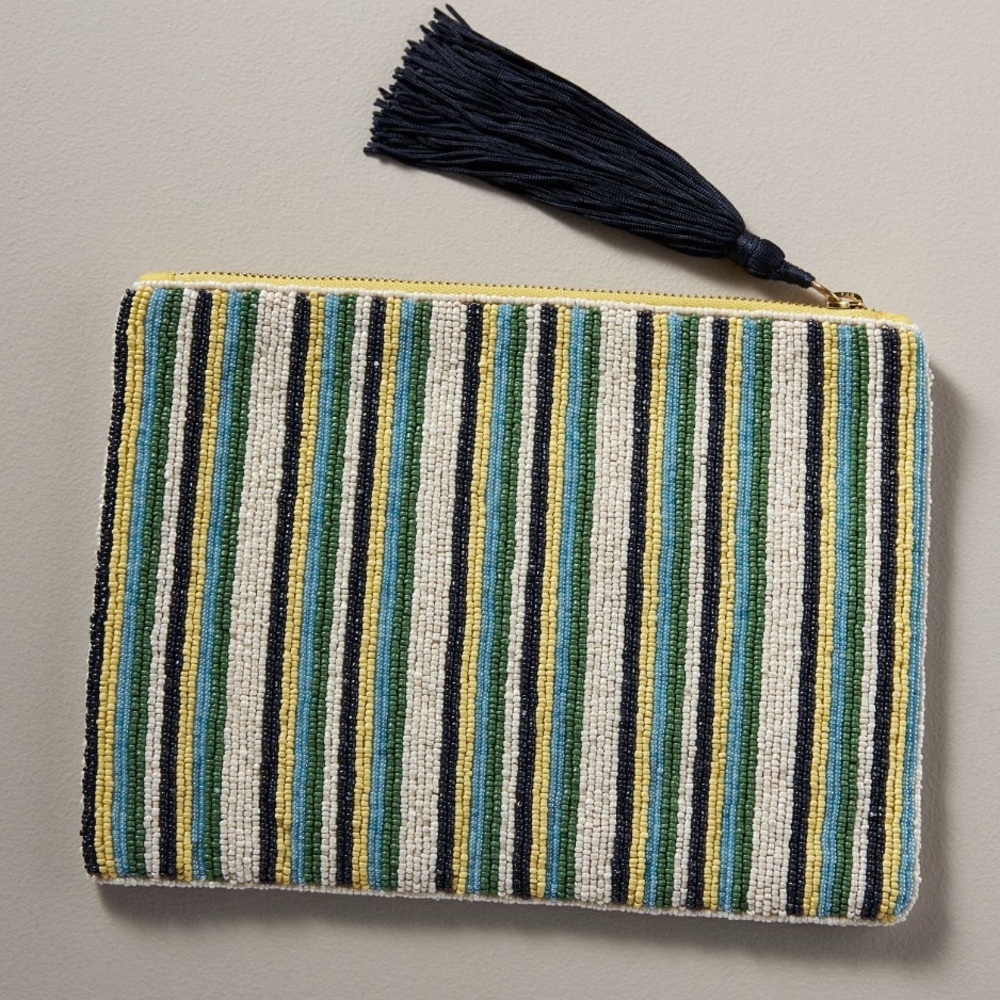 Anthropologie The Fiona Large Beaded Pouch Blue Flower Edition NWT - Picture 14 of 15